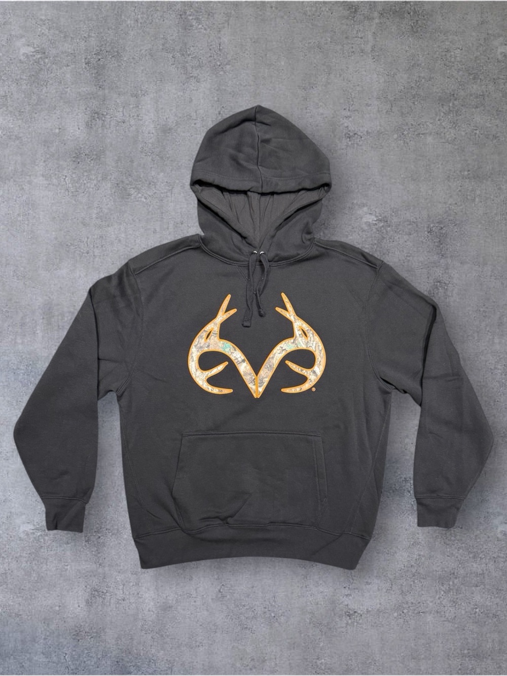 Realtree Black Crewneck Hoodie with Orange Antler Logo